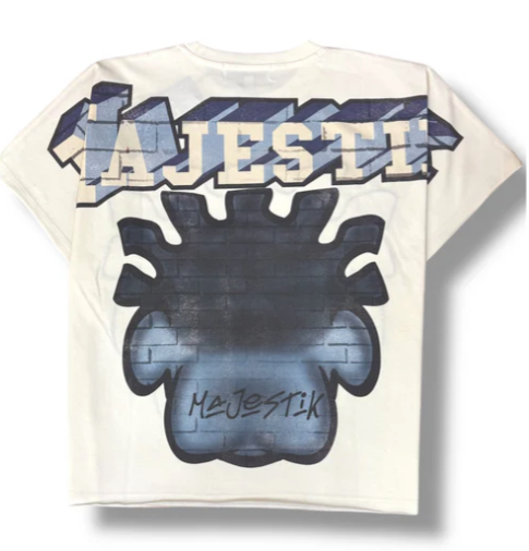 Majestik Skirt - Men's Face Rhinestone Tapestry Cropped T-Shirts - Egg-Shell - TE2556