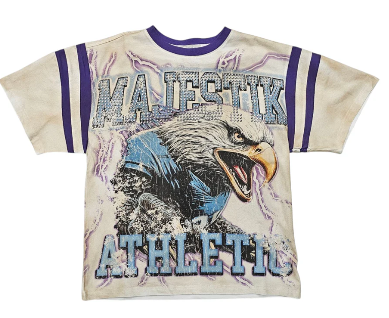 Majestik T-Shirt - Men's Eagle Running Back Garment Dyed T-Shirts - Egg-Shell - TE2528