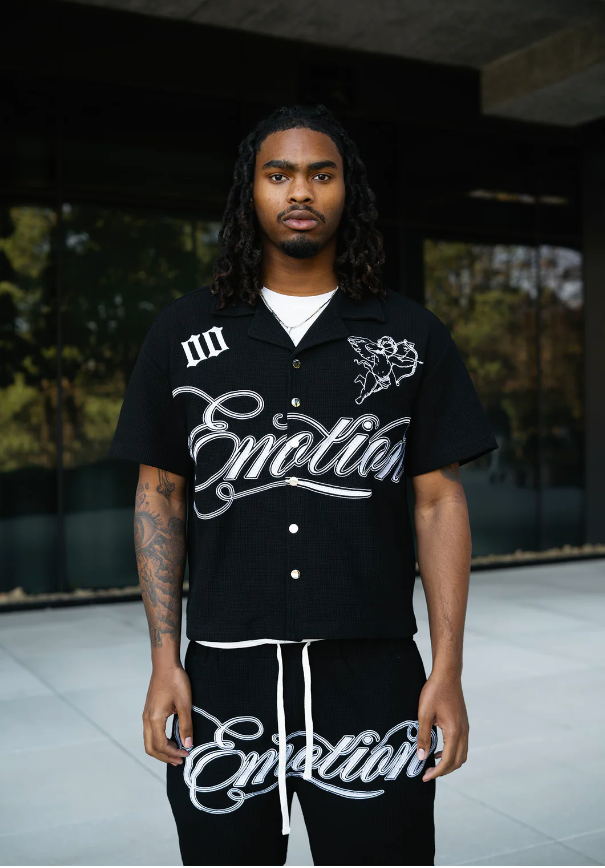 MIxed Emotion Short Set - Signature Button up - Black - MEBSB1