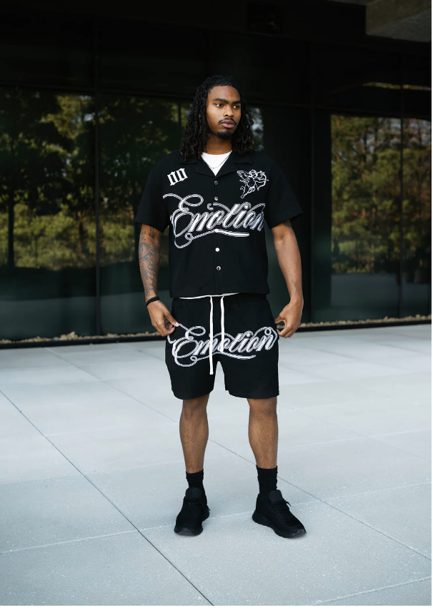 MIxed Emotion Short Set - Signature Button up - Black - MEBSB1