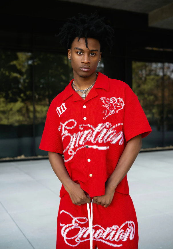 MIxed Emotion Short Set - Signature Button Up - Red - MESB2