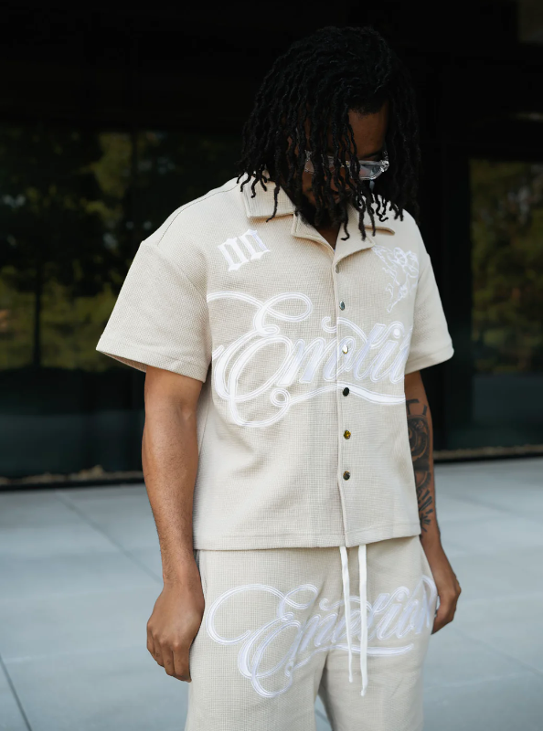 MIxed Emotion Short Set - Signature Button Up - Cream - MESB3