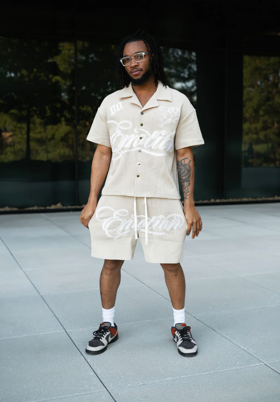 MIxed Emotion Short Set - Signature Button Up - Cream - MESB3