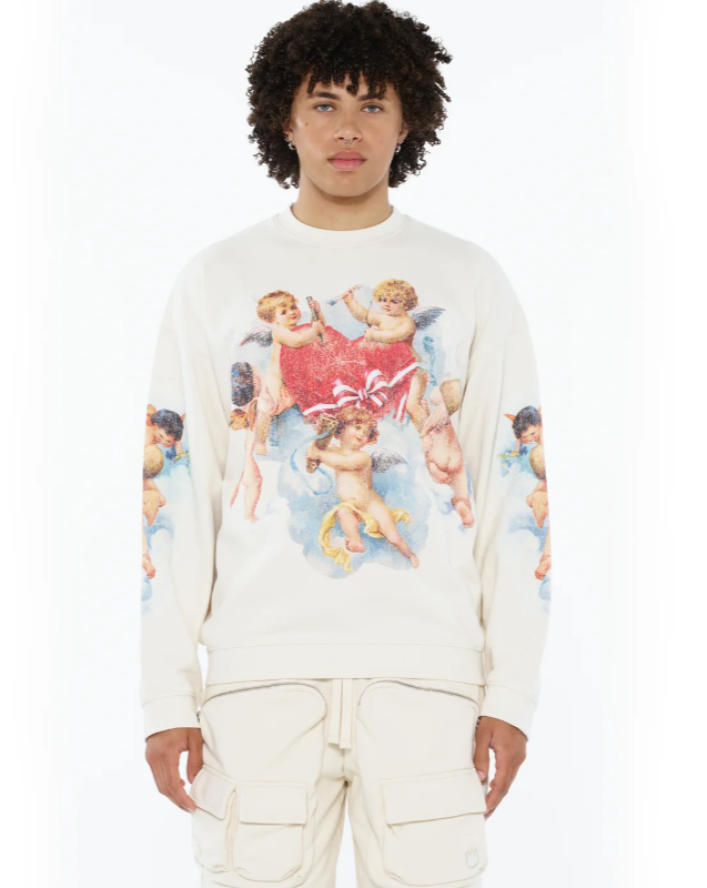Cult Of Individuality Crewneck - Novelty Fleece Crew Sweatshirt - Winter White - 625A4-FC17B