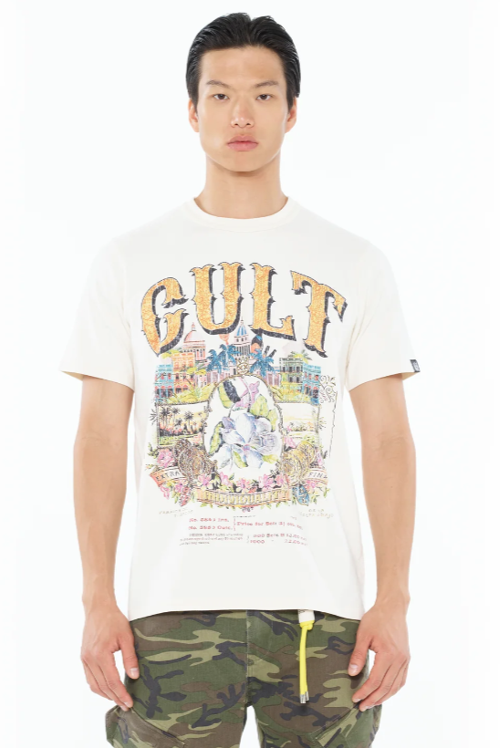 Cult Of Individuality Shirt - Short Sleeve Crew Neck Tee "Cuba" - Winter White - 625A4-RC06D