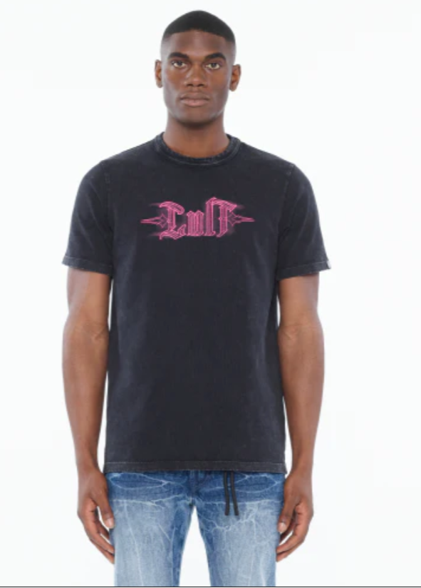 Cult Of Individuality Shirt - Short Sleeve Crew Neck Tee "Pinstripe Logo" -  Steel - 625A5-K29A