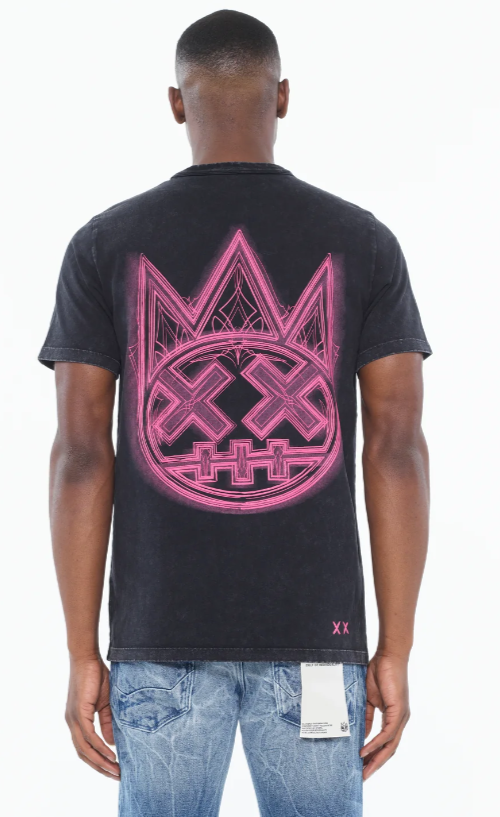 Cult Of Individuality Shirt - Short Sleeve Crew Neck Tee "Pinstripe Logo" -  Steel - 625A5-K29A