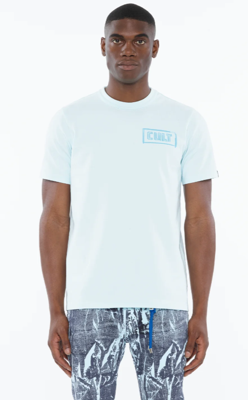 Cult Of Individuality Shirt - Short Sleeve Crew Neck Tee "Stroke" - Powder Blue - 625A5-K30A