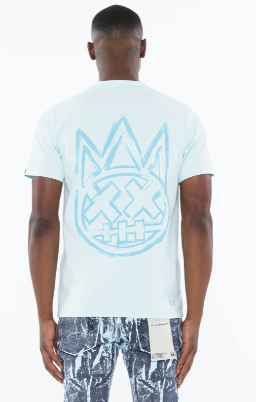 Cult Of Individuality Shirt - Short Sleeve Crew Neck Tee "Stroke" - Powder Blue - 625A5-K30A
