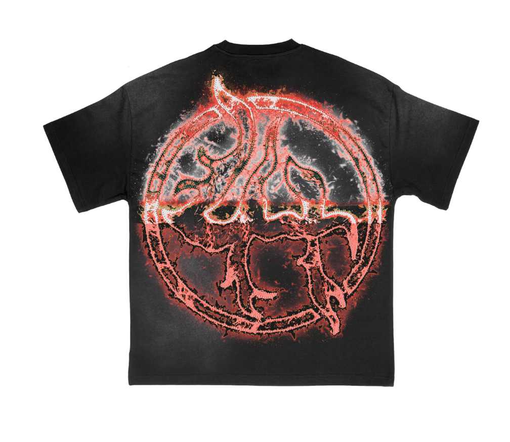 Lost Hills T-Shirt - Oversized Screenprint With Rhinestone - Black Washed - LH5002