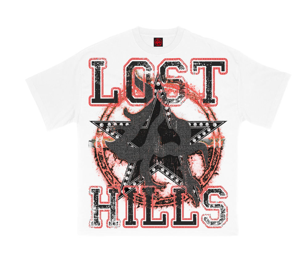 Lost Hills T-Shirt - Oversized Screenprint with Rhinestone - White - LH5002