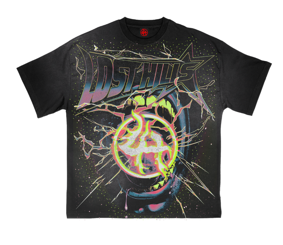 Lost Hills T-Shirt - Oversized Screenprint with Rhinestone - Black Washed - LH5006