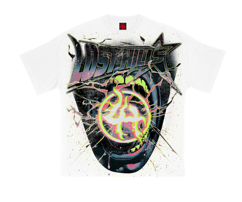 Lost Hills T-Shirt - Oversized Screenprint With Rhinestone - White - LH5006