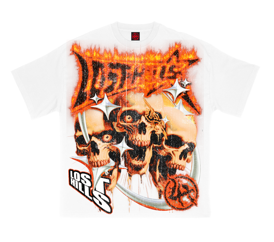 Lost Hills T-Shirt - Oversized Screenprint With Rhinestone - White - LH5007