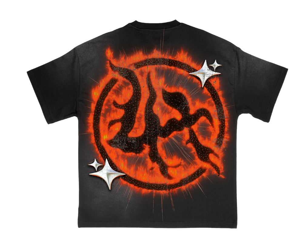 Lost Hills T-Shirt - Oversized Screenprint With Rhinestone - Black Washed - LH5007