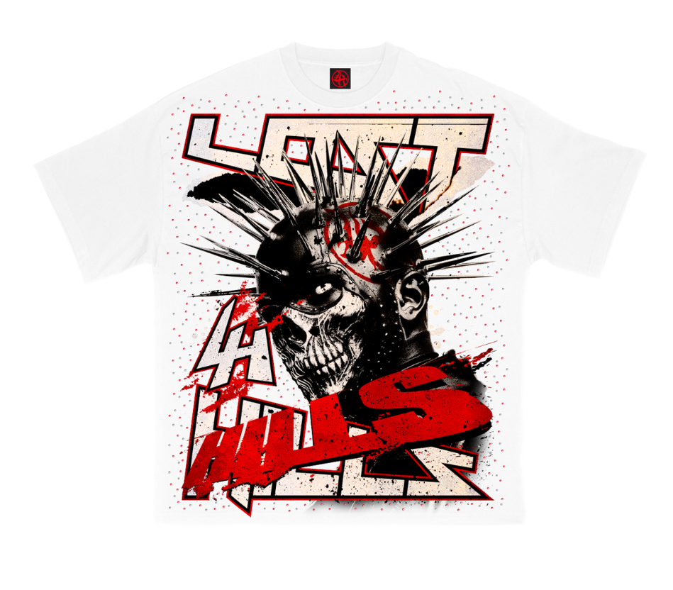 Lost Hills T-Shirt - Oversized ScreenPrint With Rhinestone - White - LH5008