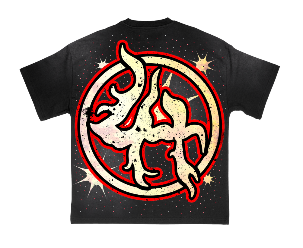 Lost Hills T-Shirt - Oversized Screenprint With Rhinestone -Black Washed - LH5008