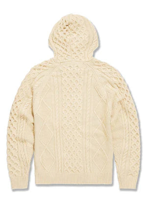 Jordan Craig Hoodie - Cable Knit Hooded Sweater - Cream - 3980