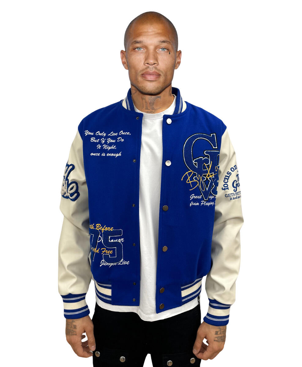 George V Jacket - You Only Live Once Varsity - Blue And White - GV5003