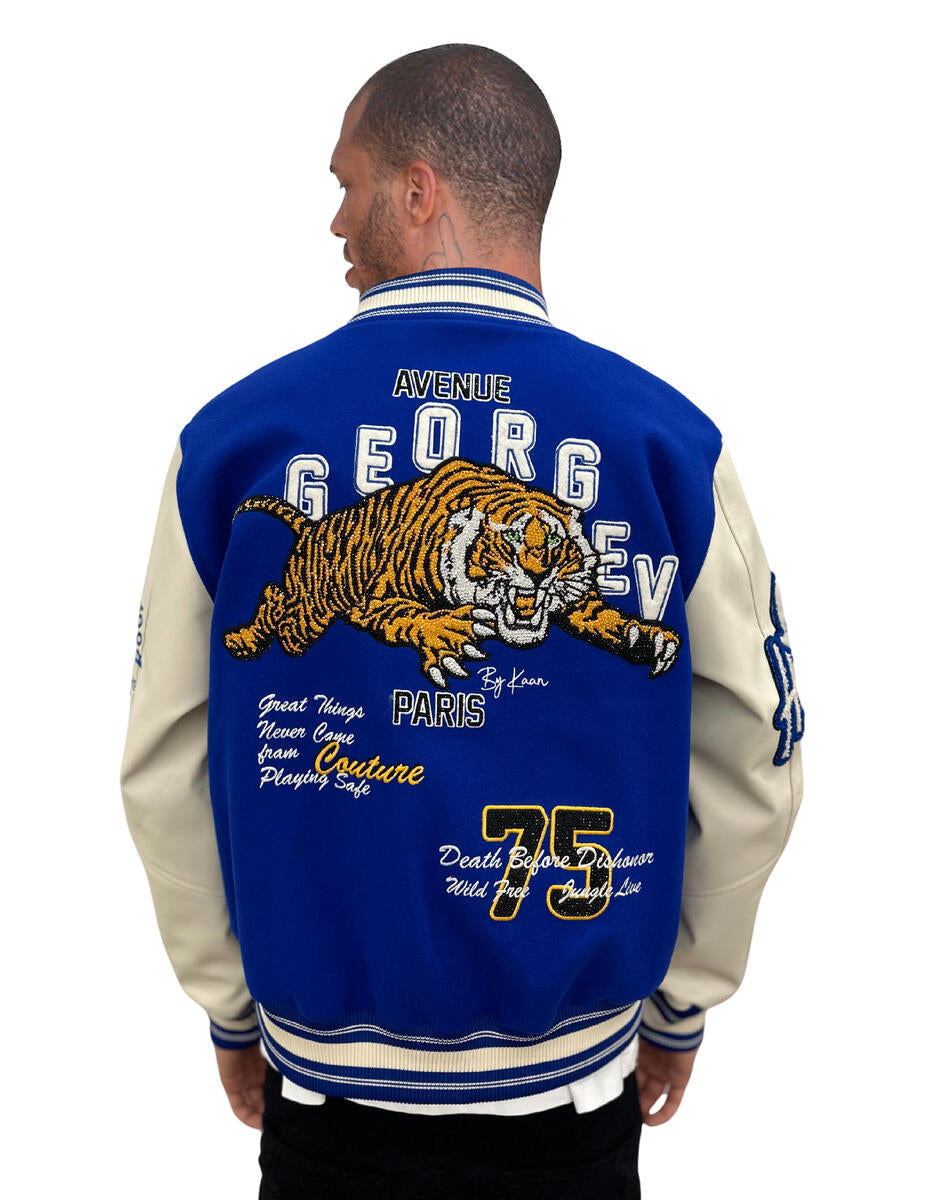 George V Jacket - You Only Live Once Varsity - Blue And White - GV5003