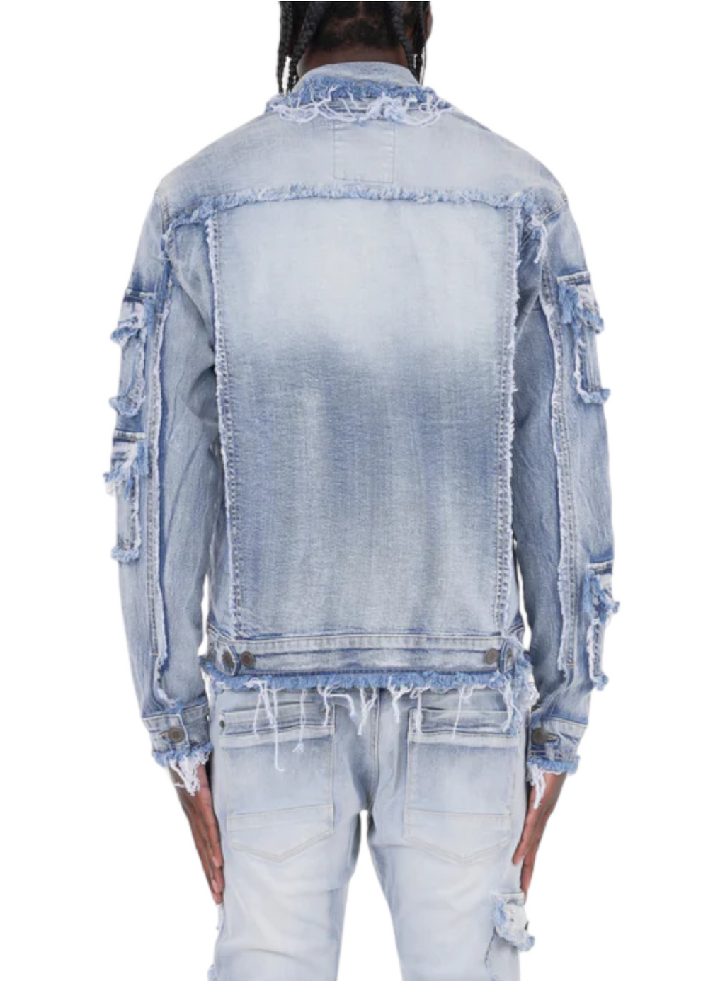 Copper Rivet Jean Jacket - Fray Trim Pocket - Light Blue - 333639