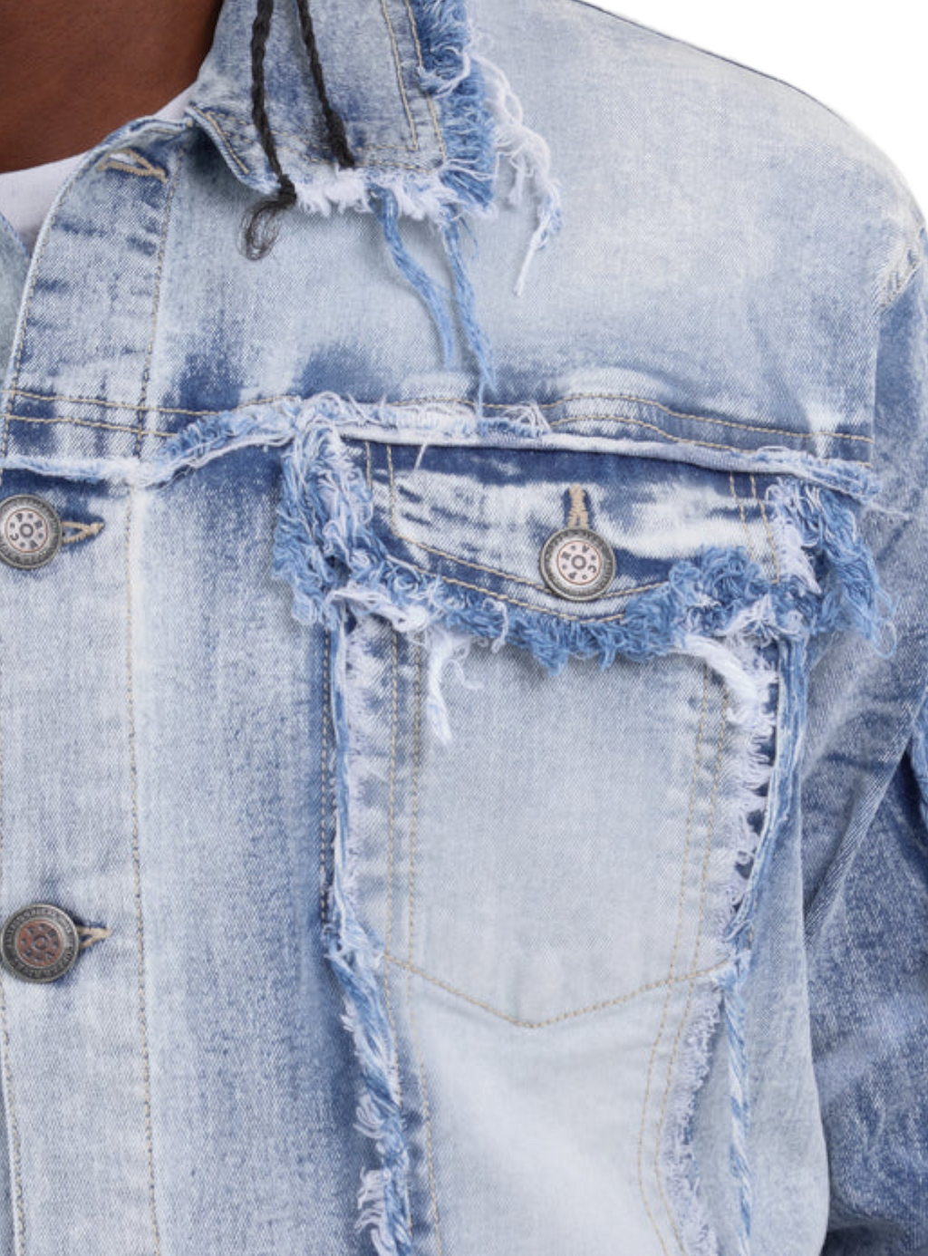 Copper Rivet Jean Jacket - Fray Trim Pocket - Light Blue - 333639