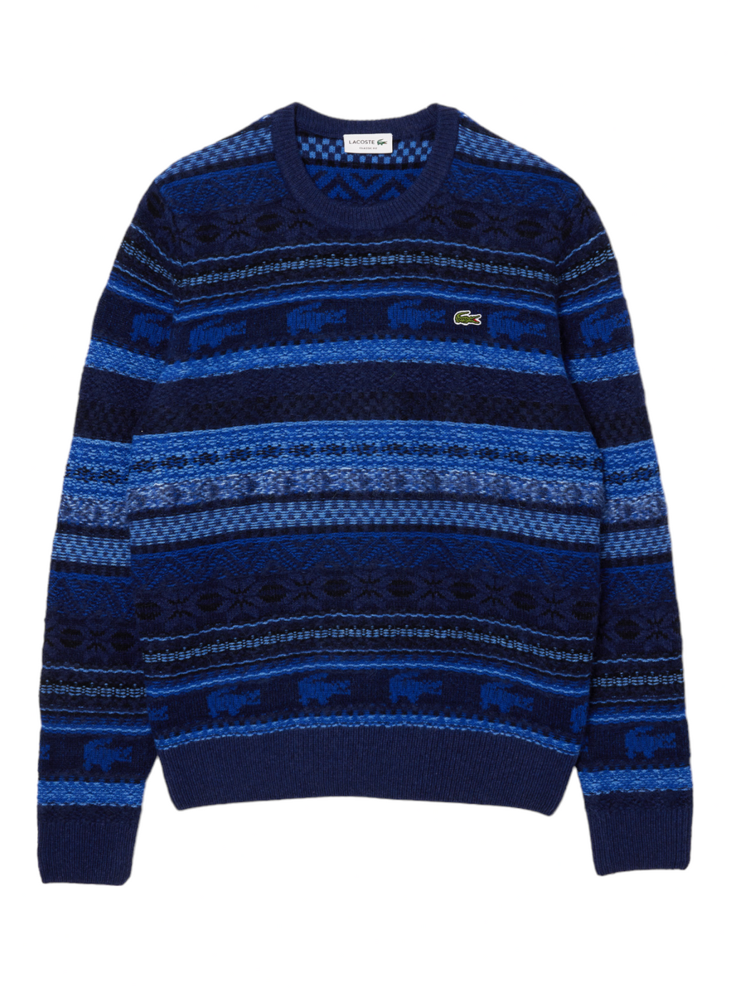 Lacoste Sweater - Unisex Fair Isle Alpaca and Wool Blend - Blue White - AH5663