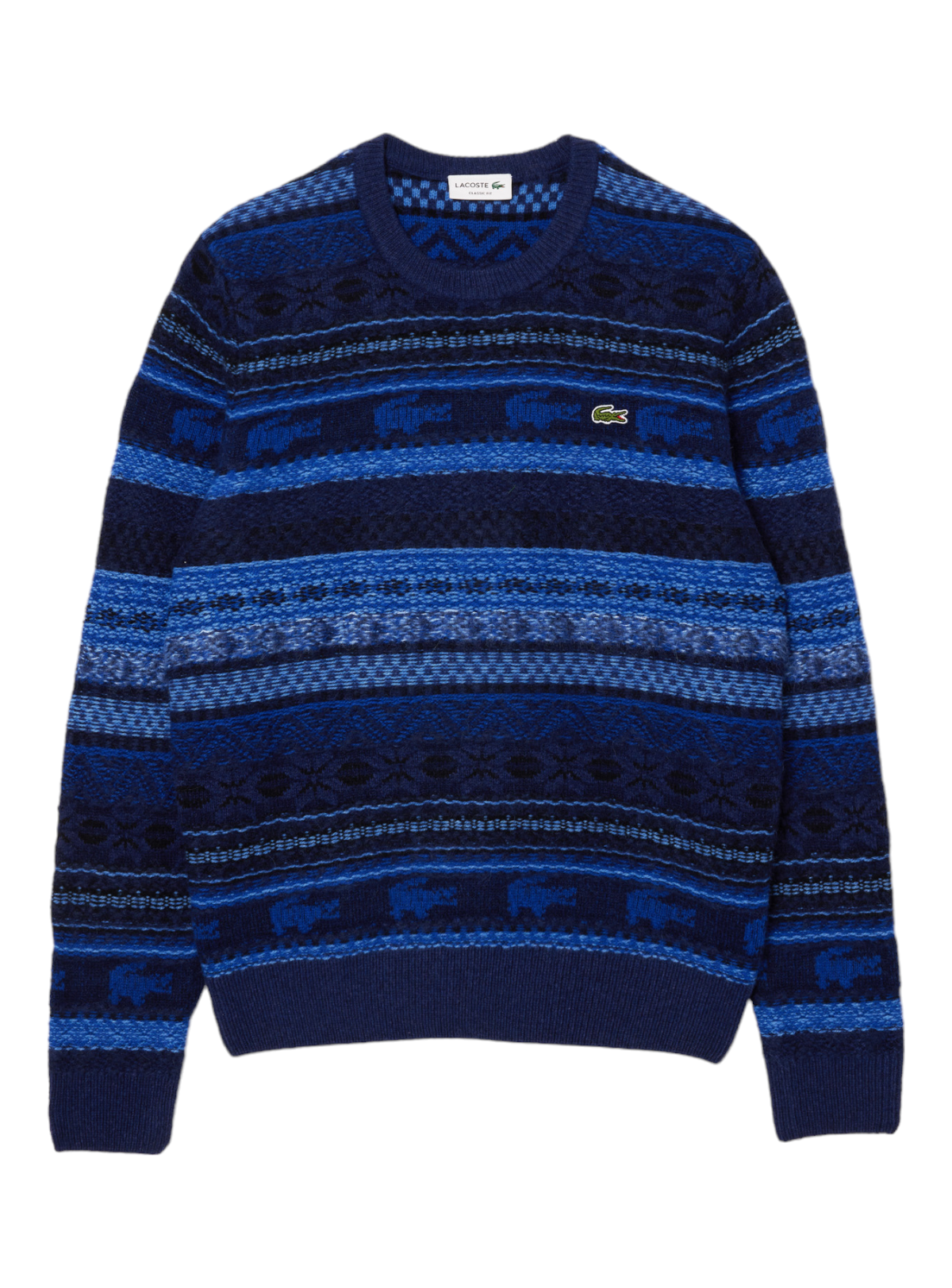 Lacoste Sweater - Unisex Fair Isle Alpaca and Wool Blend - Blue White - AH5663