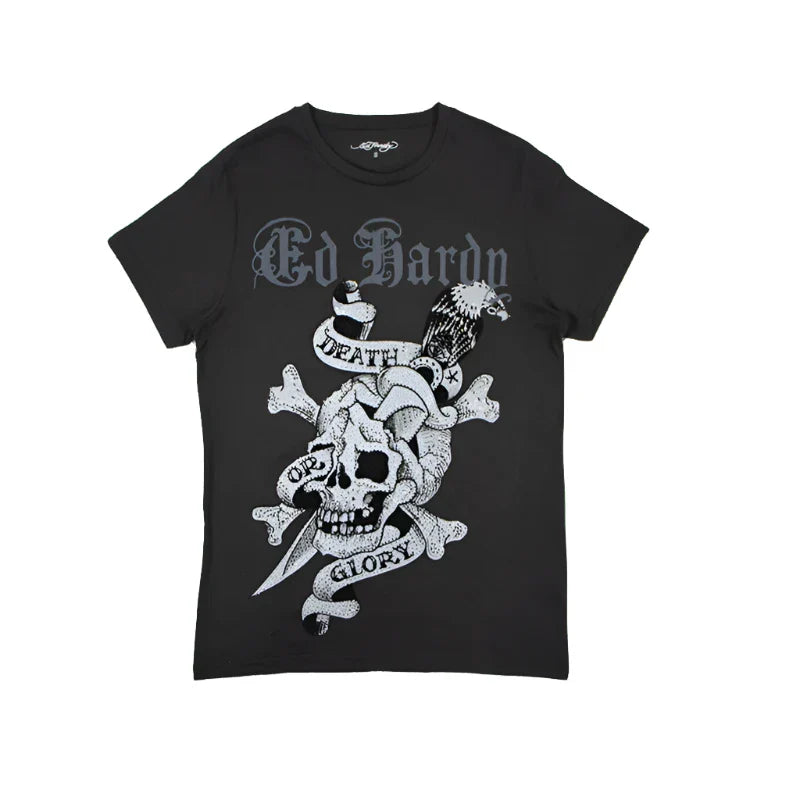 Ed Hardy T-Shirt - Death Or Glory Rhinestone - Charcoal - EHMD1100-124