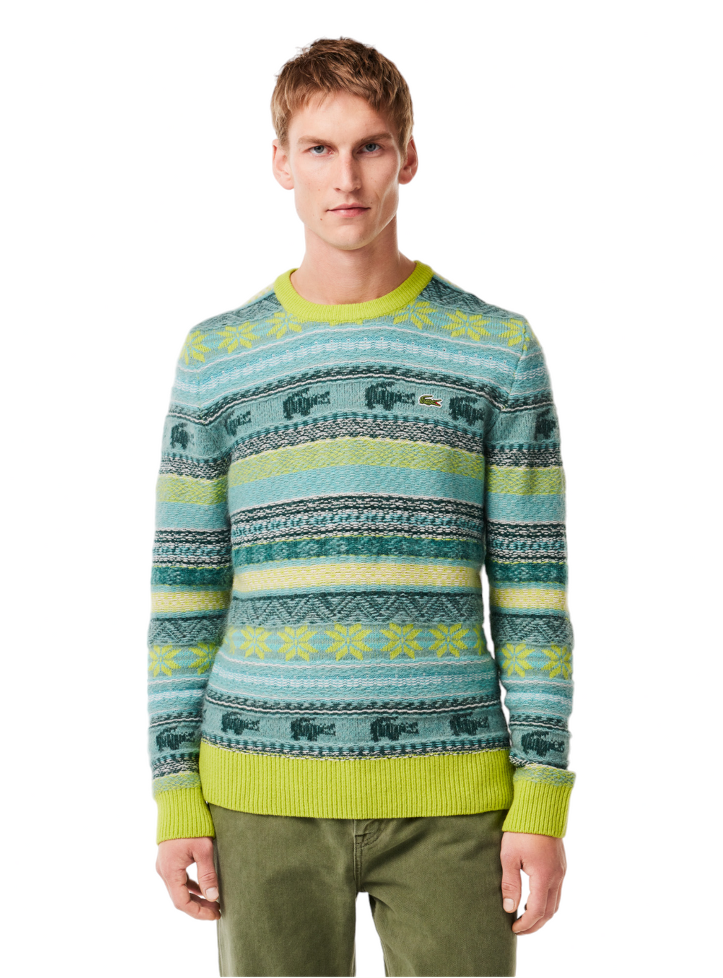 Lacoste Sweater - Unisex Fair Isle Alpaca and Wool Blend - Flash Yellow - AH5663