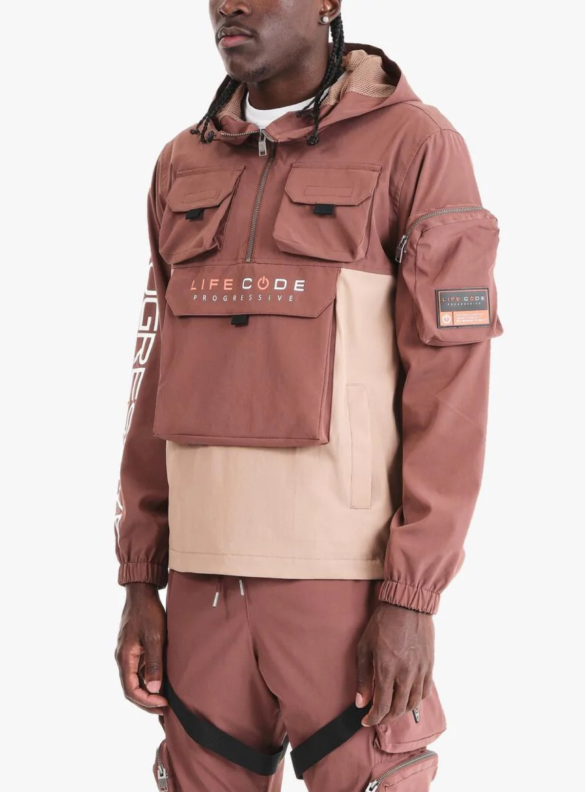 Life Code Jacket - Utility Windbreaker - Brown - 13J03
