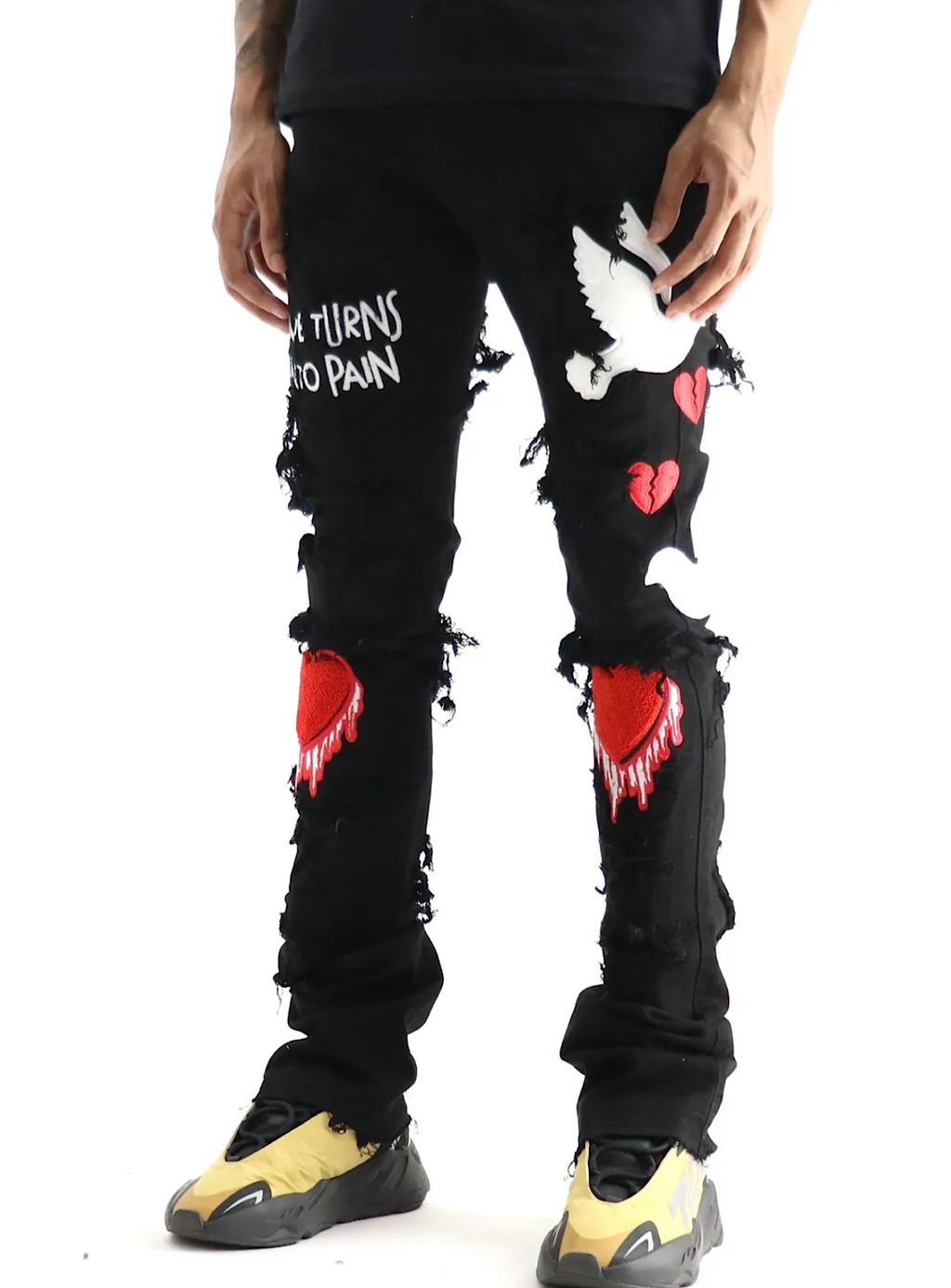 Focus Jeans - Drip Heart Stacked - Black - 3443