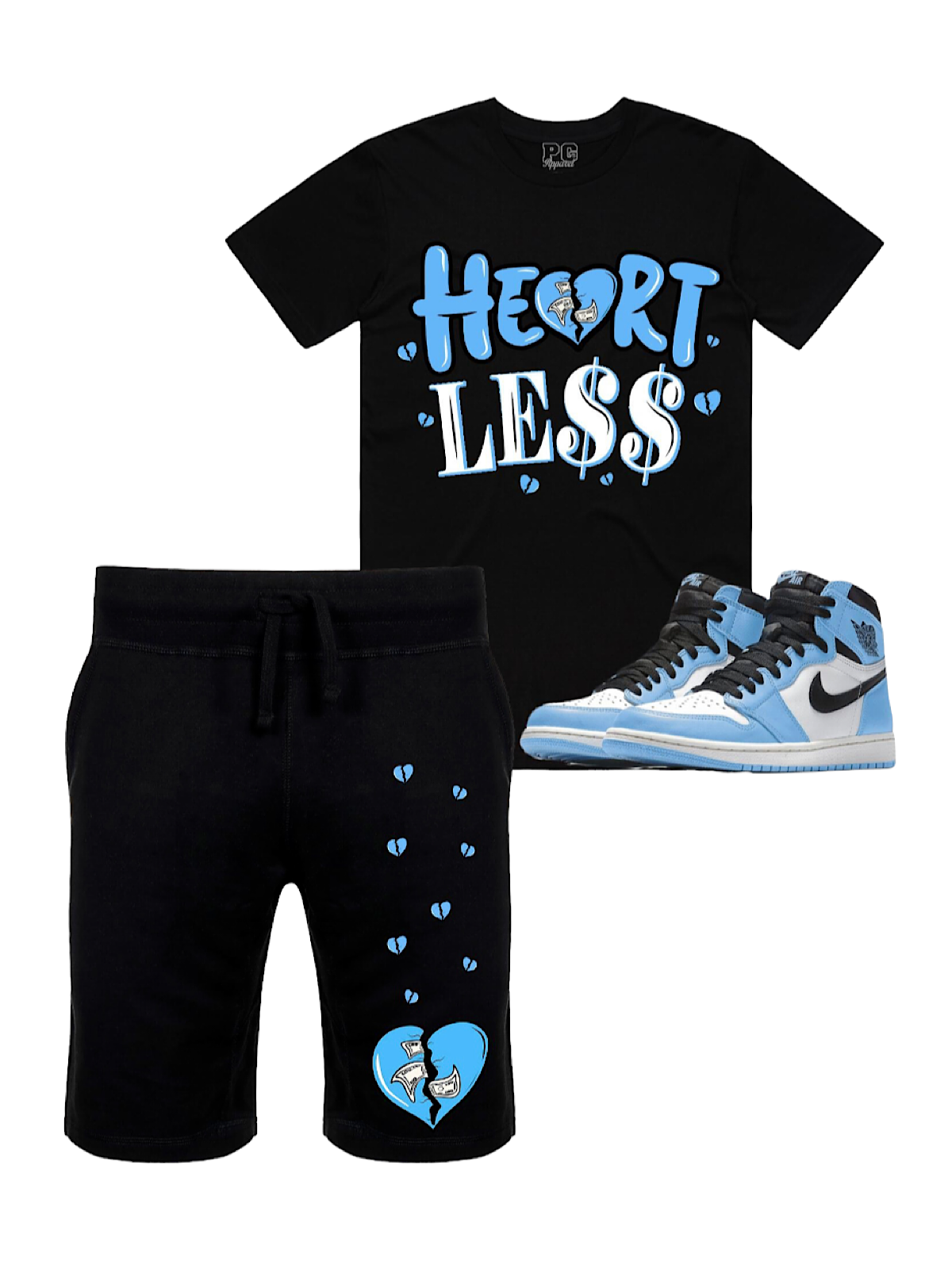 Pg Apparel Short Set - Heartless - Black And Carolina Blue