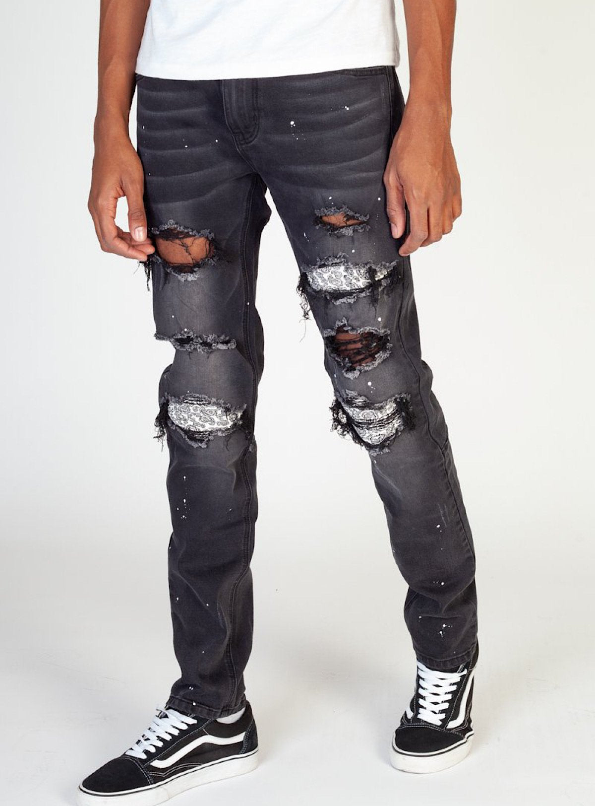 KDNK Jeans - Pintucked Patched - Washed Black - KND4292
