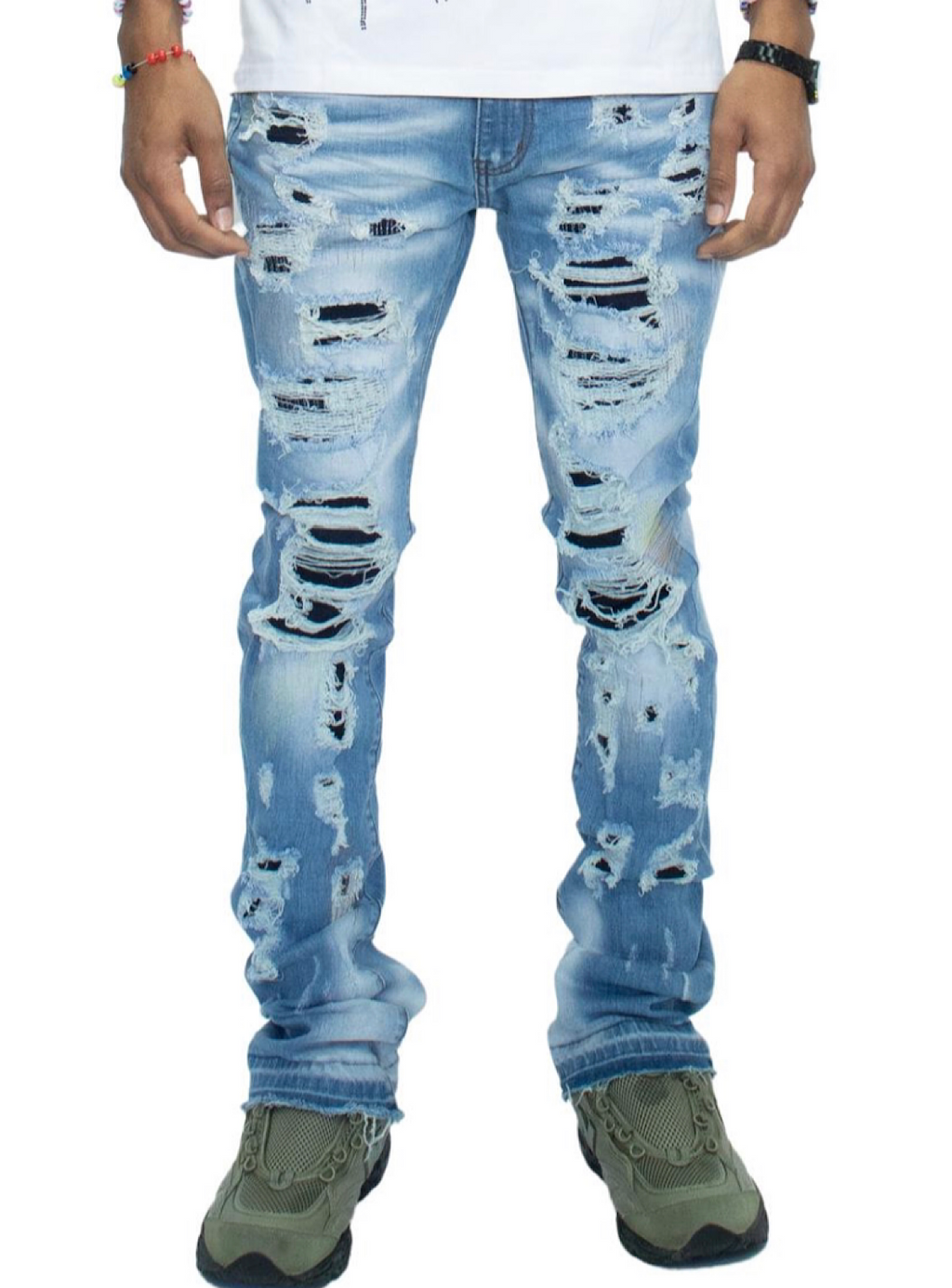 Majestik Stacked Jeans - Rips and Repair - Medium Blue - DL2240