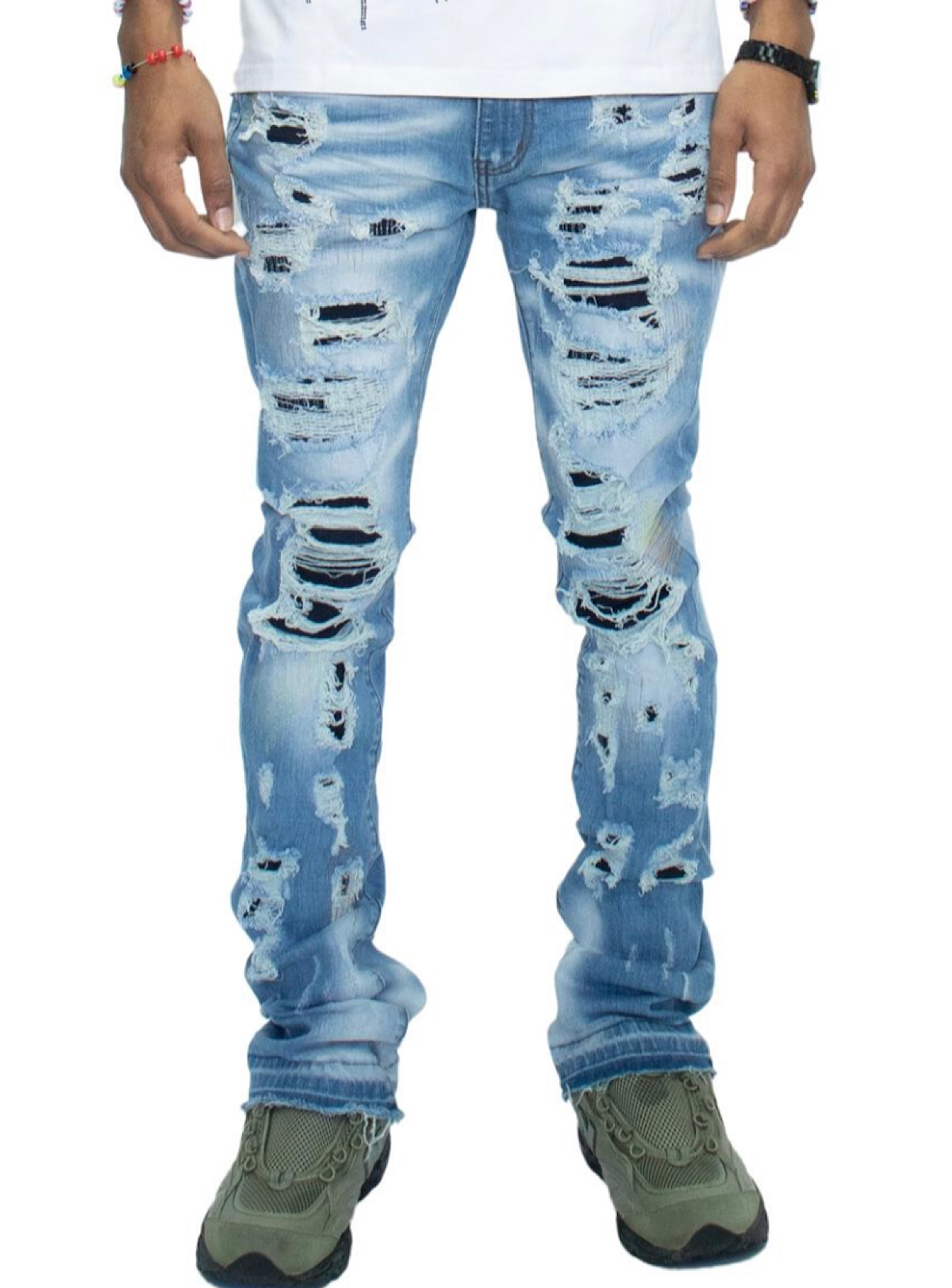 Majestik Stacked Jeans - Rips and Repair - Medium Blue - DL2240