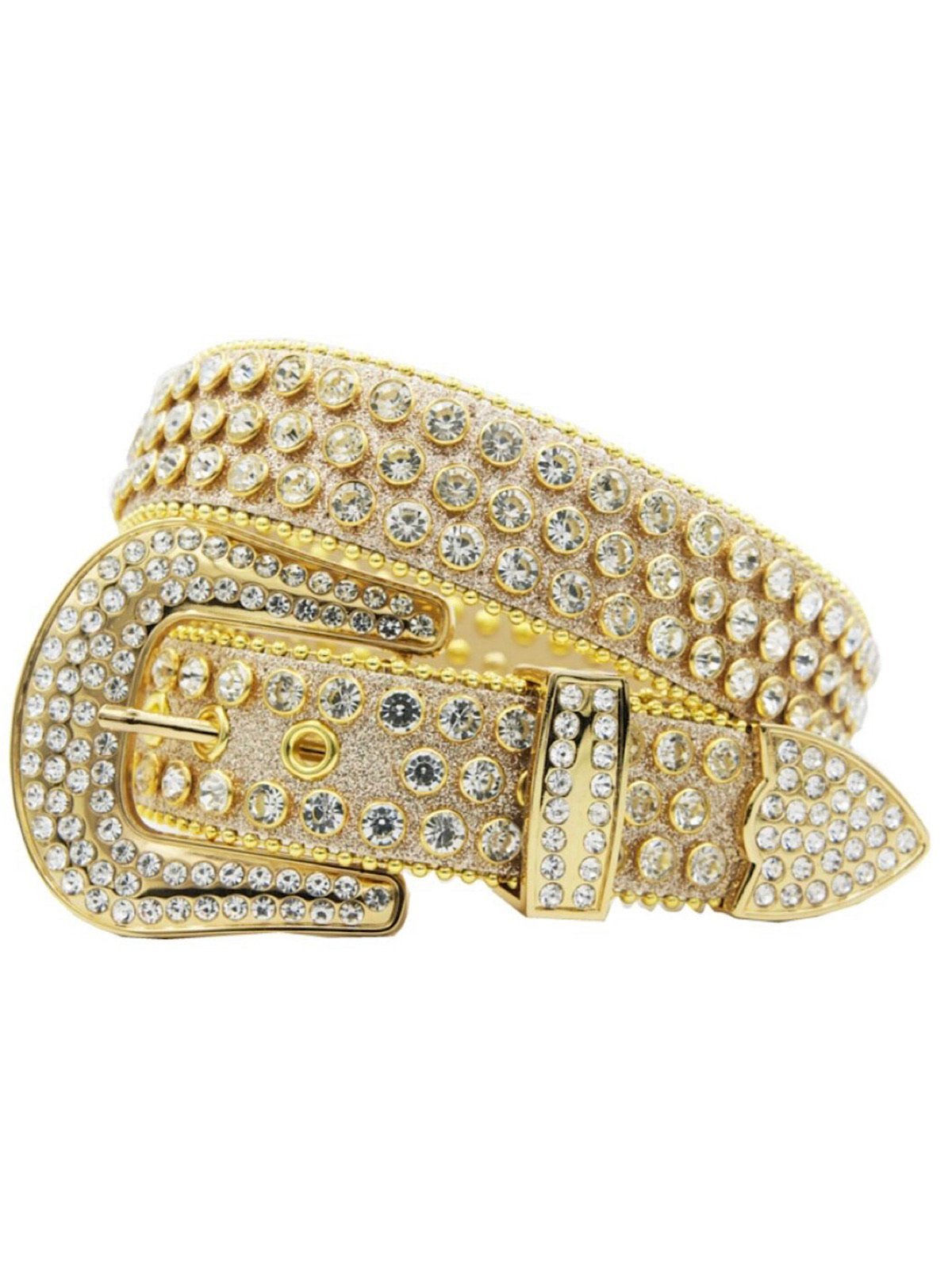 DNA Belt - Stones - Shiny Gold With Clear Stones - 49