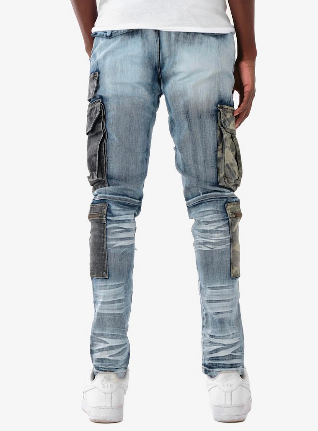 Copper Rivet Jeans - Rip & Camo Repair - Blue And Camo - 133037