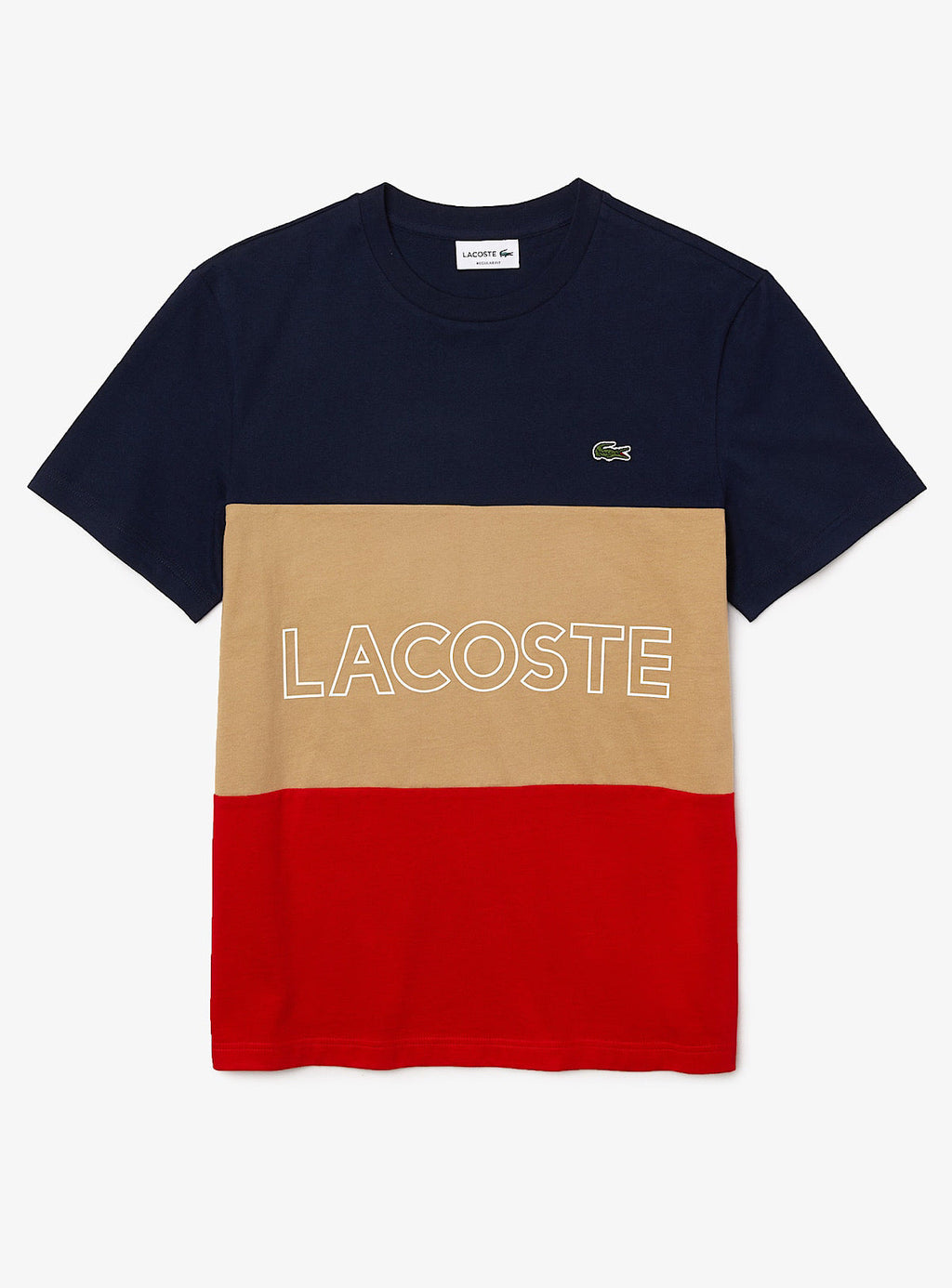 Lacoste T-Shirt - 3D Lettered Colorblock - Navy With Beige And Red - TH7059
