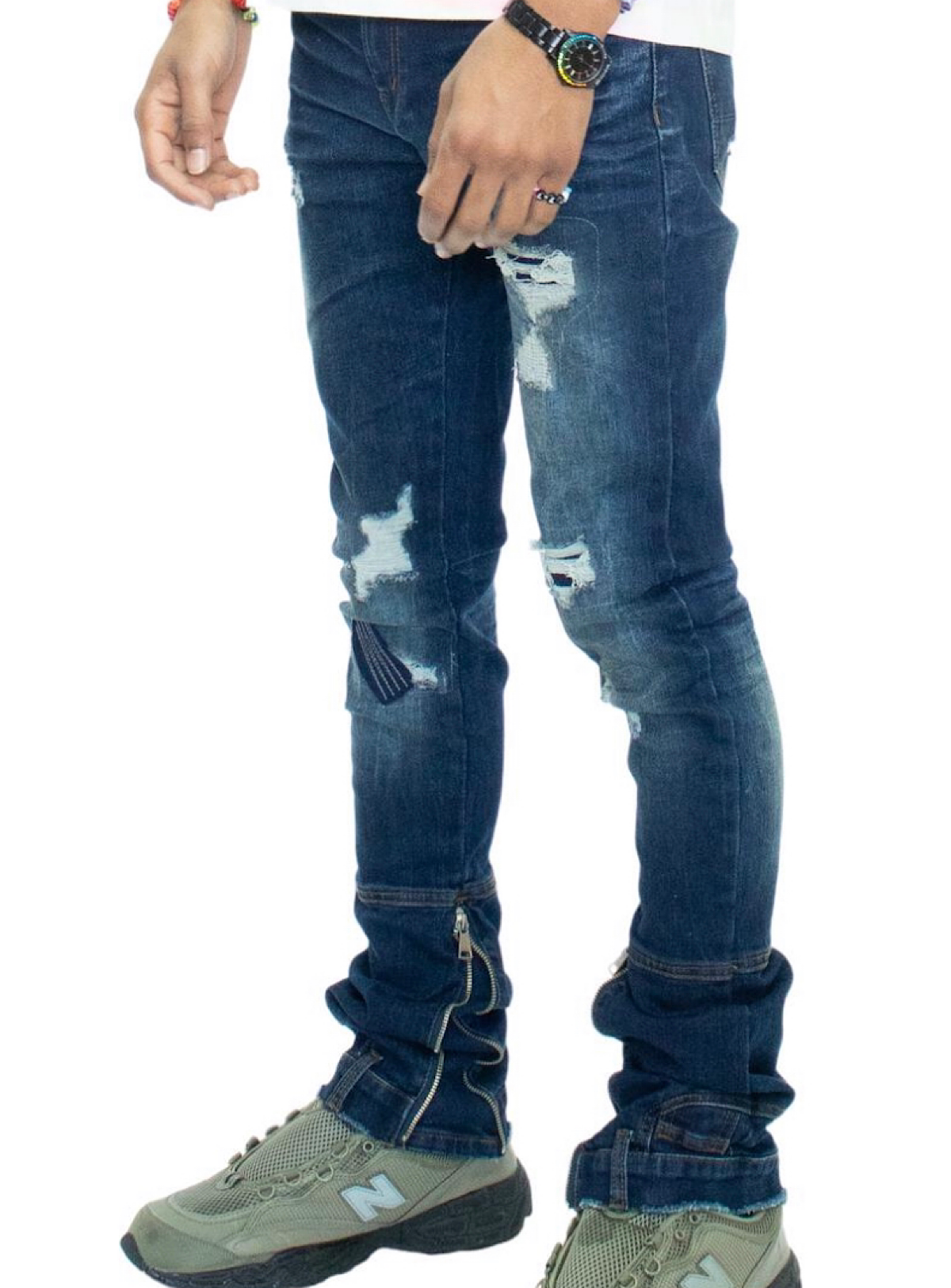 Majestik Stacked Jeans - Rips and Repair - Dark Blue - DL2243