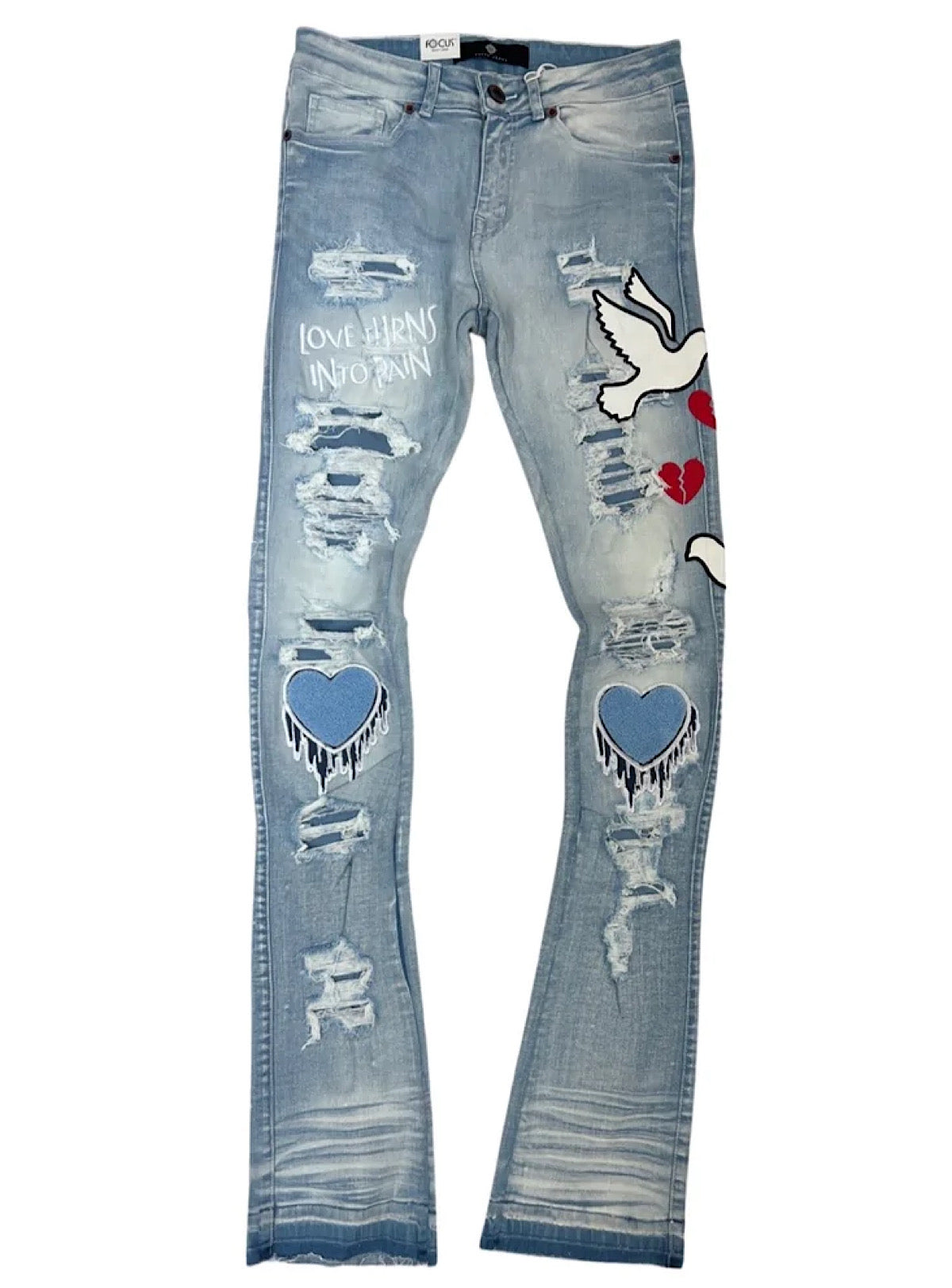 Focus Jeans - Drip Heart Stacked - Light Wash - 3443