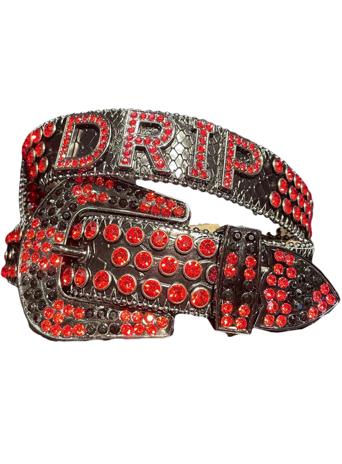 DNA Belt - Drip - Black Leather With Red Stones