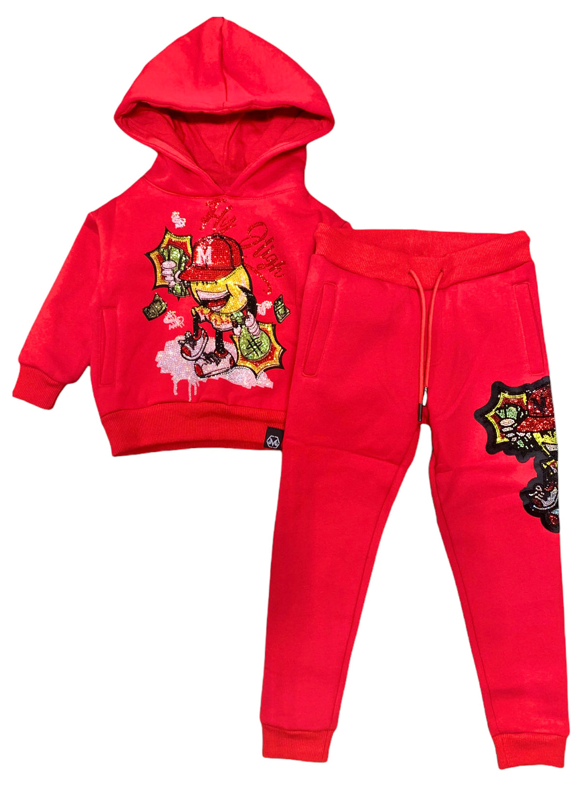 Majestik Kids Jogger Set - Money Bags - Red - KD2125