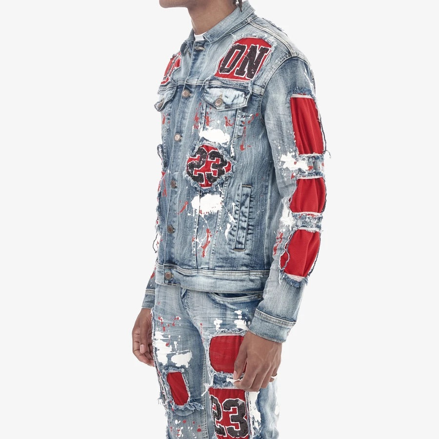 Copper Rivet Denim Jacket - Icon - Blue And Red - 113507