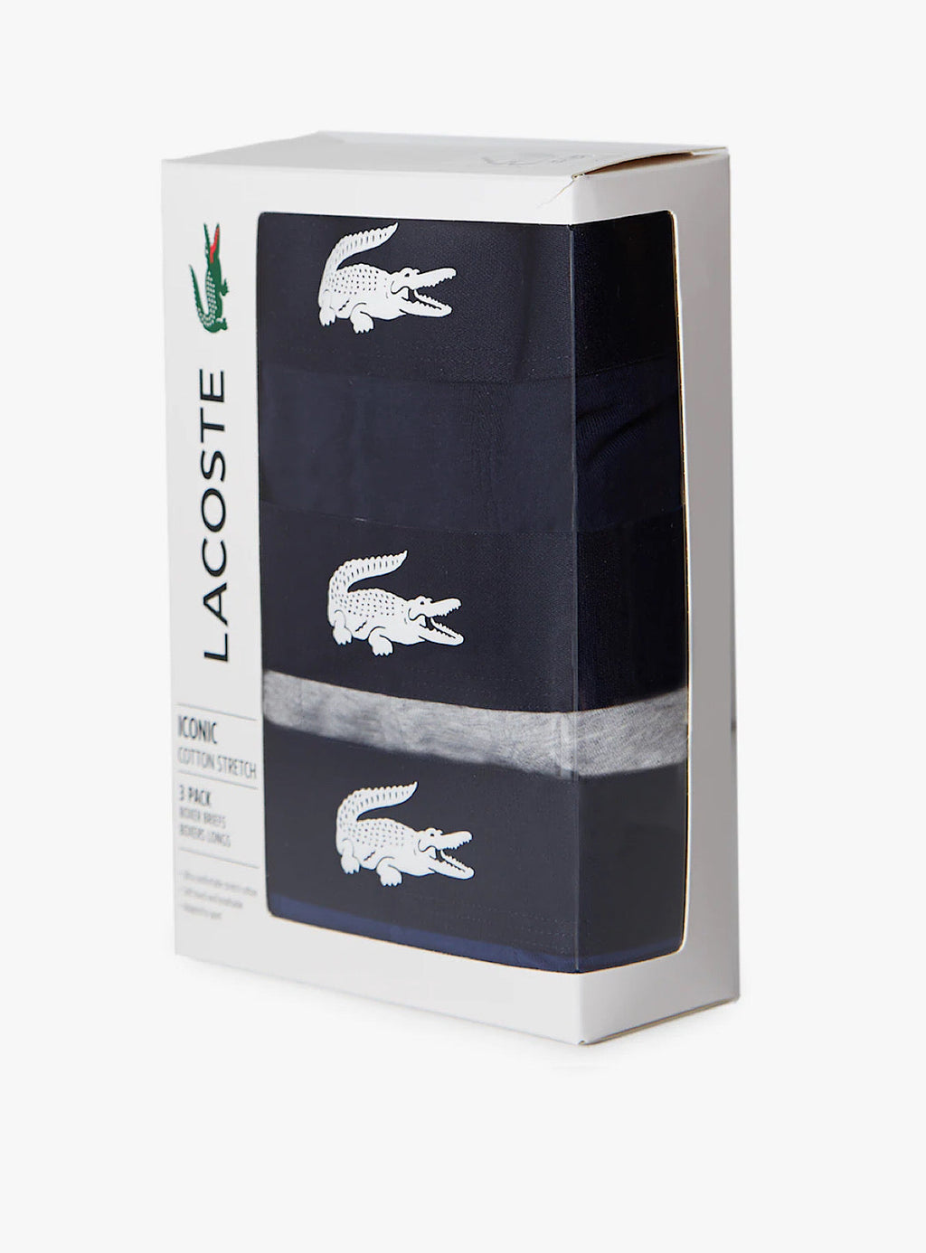 Lacoste Underwear - Iconic Stretch Briefs 3-Pack - Navy Blue and Grey Stripe - 6H9844-51 BCK