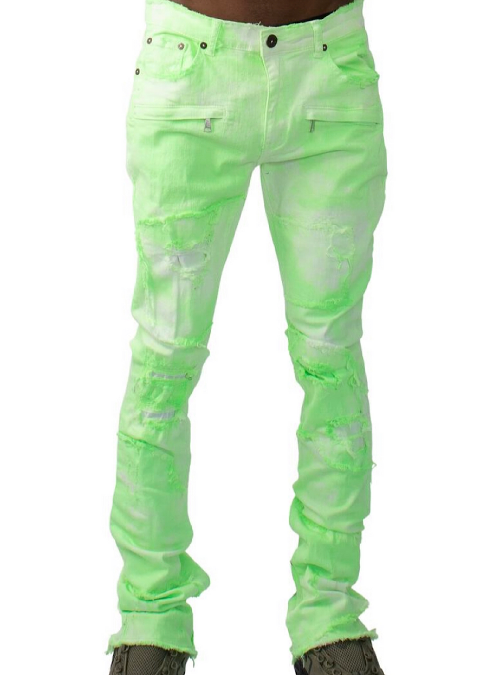Majestik Stacked Jeans - Rips and Repair - Lime - DL2242