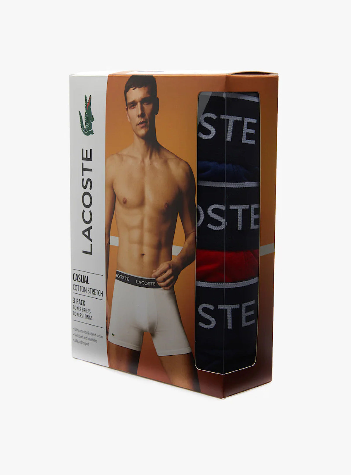 Lacoste Underwear - Lettered Stretch Briefs 3-Pack - Navy Blue with Red - 6H3420-51 W64