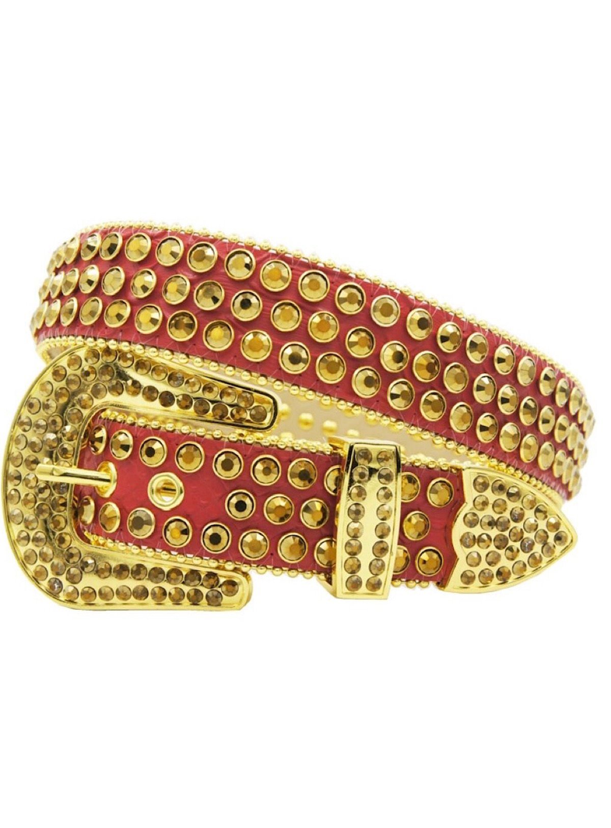 DNA Belt - Stones - Red Leather With Gold Stones