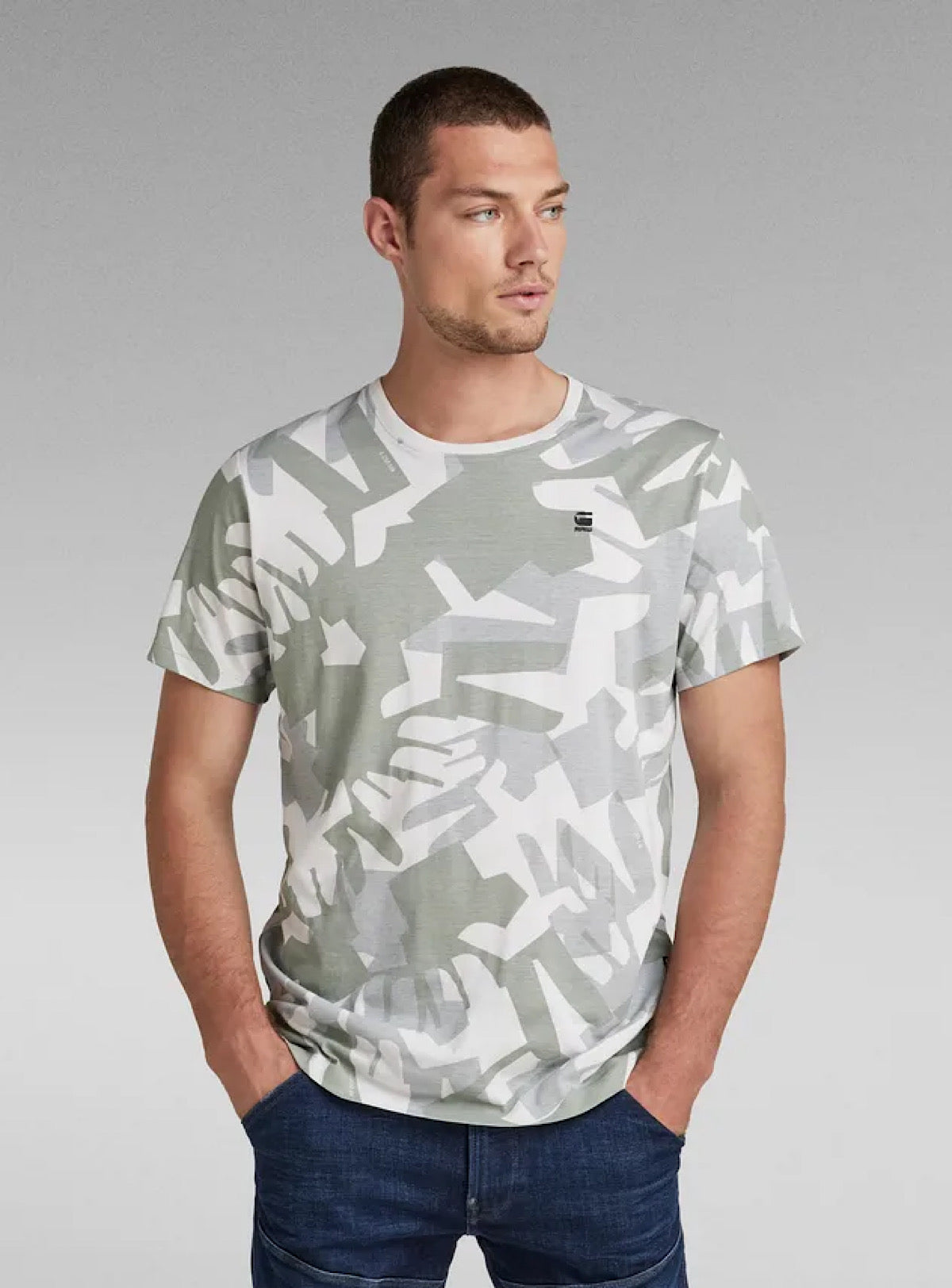 G-Star T-Shirt - Camo Logo - Nimbus Cloud Peacehand - D21379