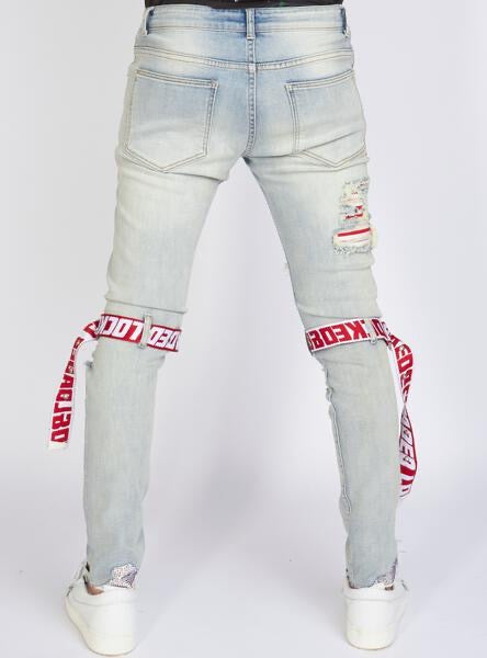 LNL Jeans - Straps - Light Blue And Red - LLCDP0925567